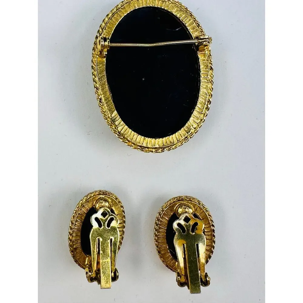 Vintage Cameo Brooch and Earrings Set